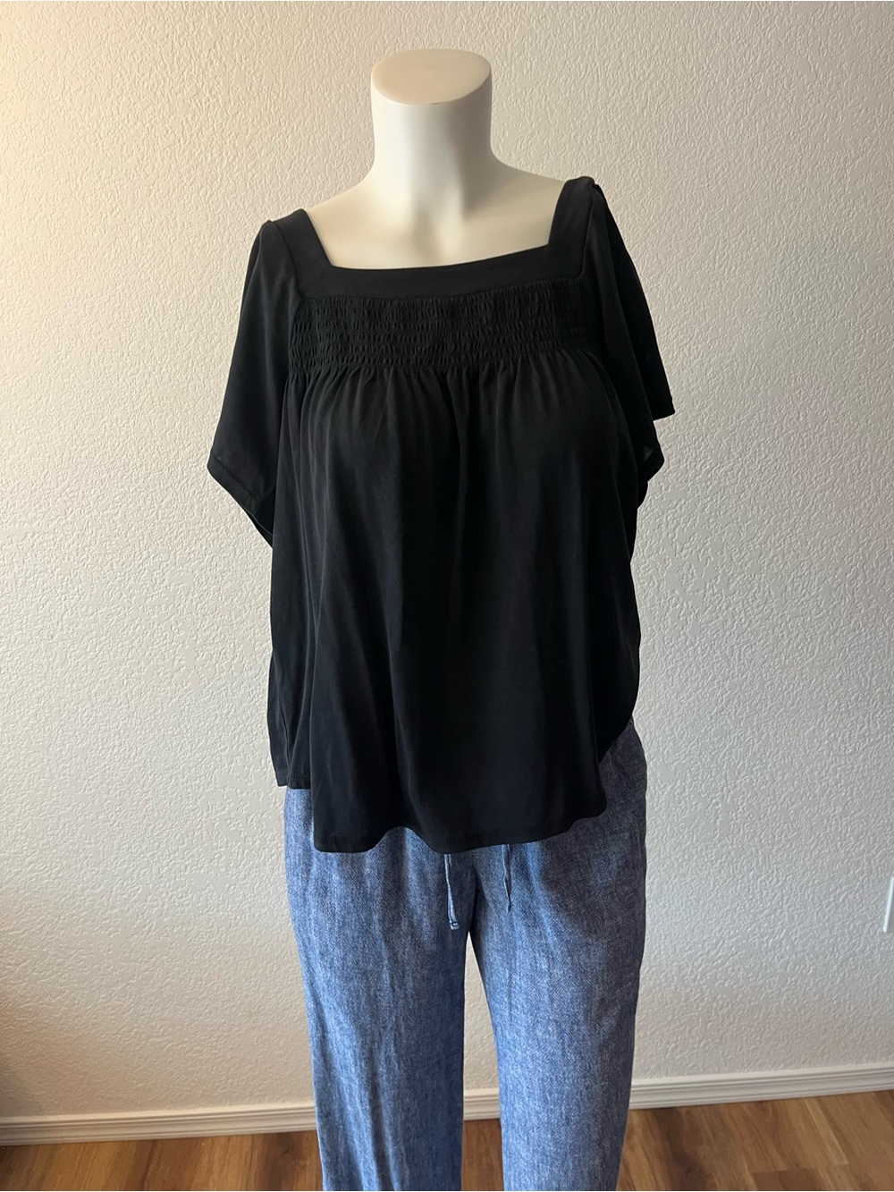 Lucky Brand Smocked Square Neck Boho Blouse